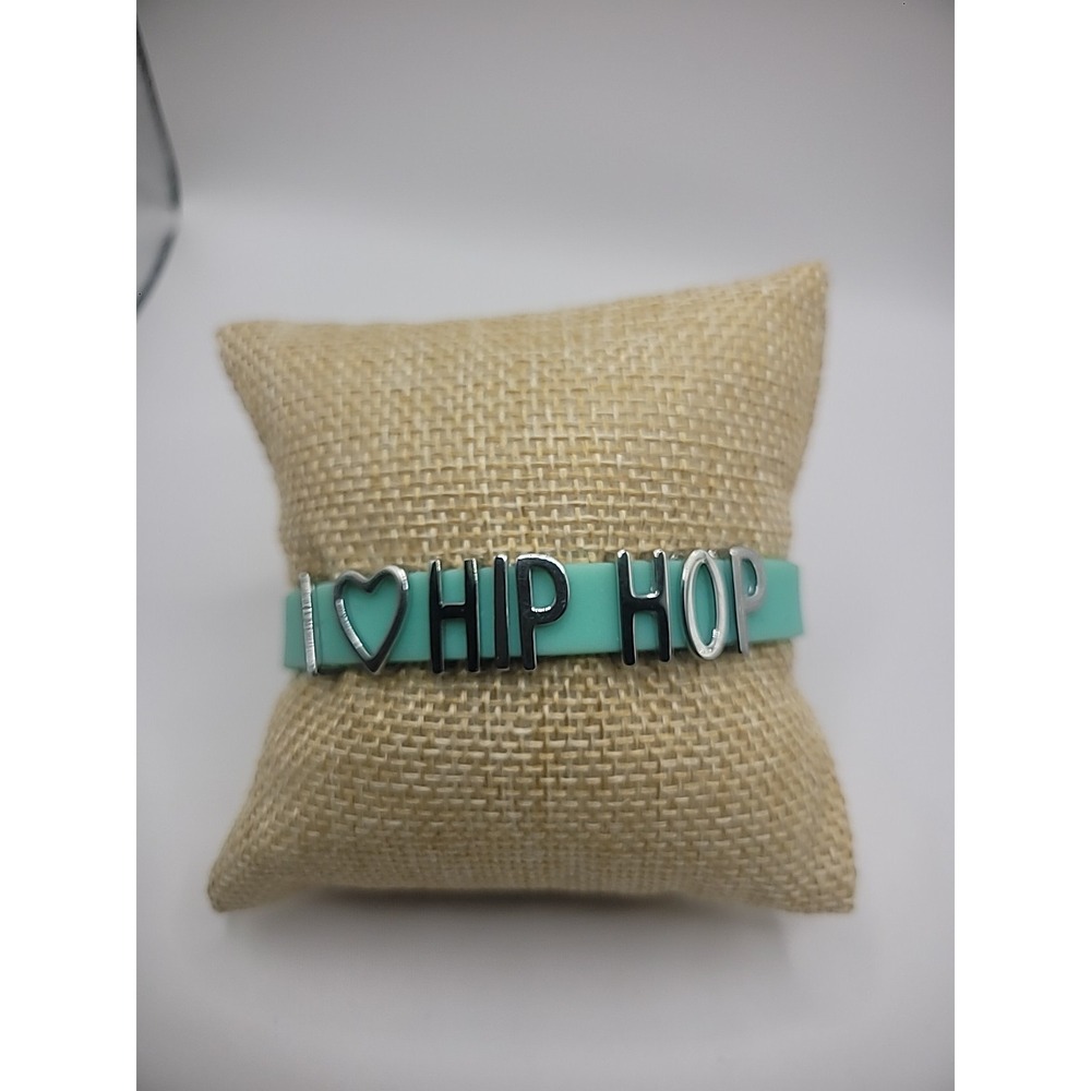 Vintage Bracelet I Love Hip Hop Lettering Mint Green Silver Tone Jewelry Costume